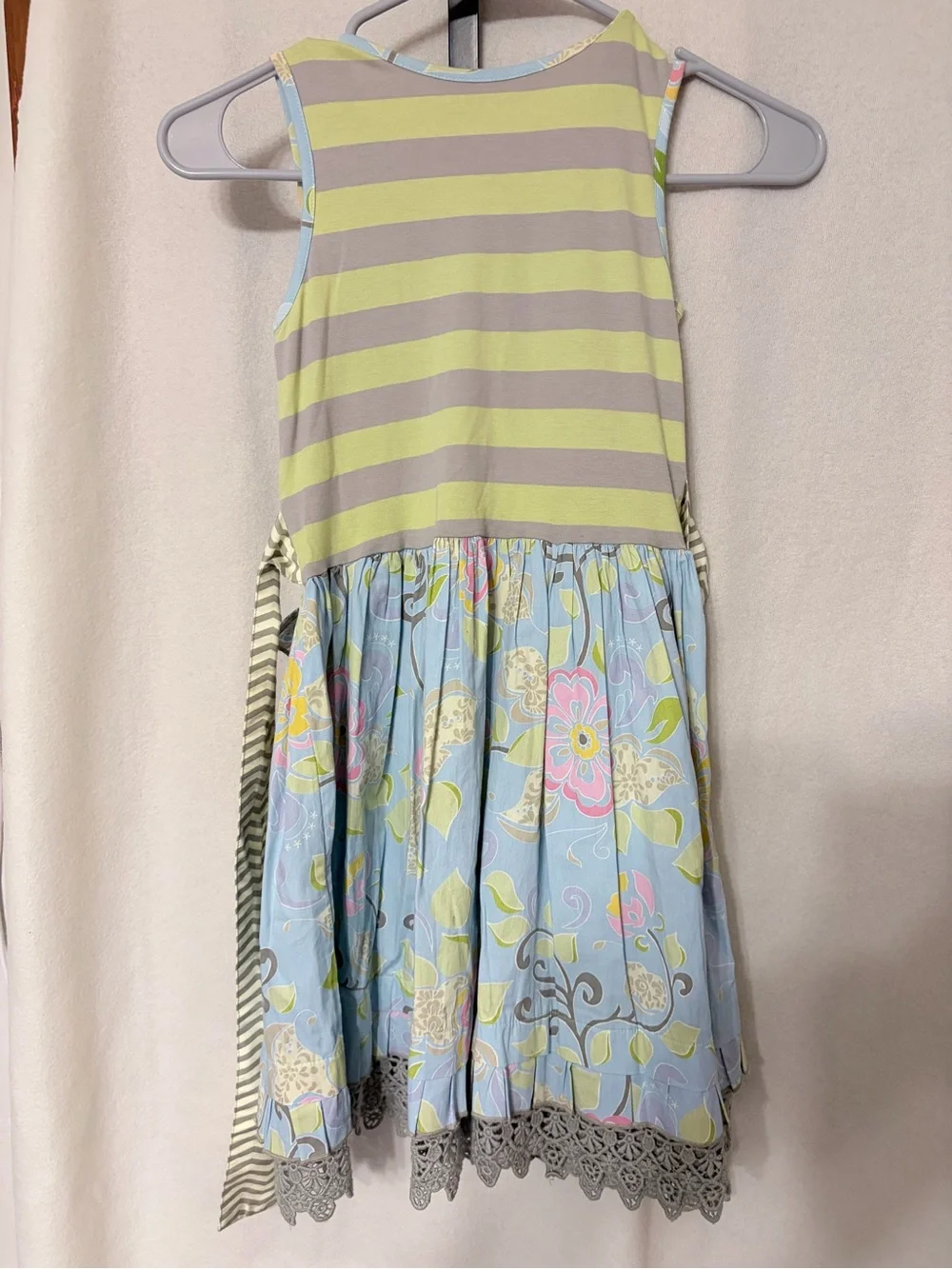 Mustard Pie Light Green and Blue Striped Ruffle Dress